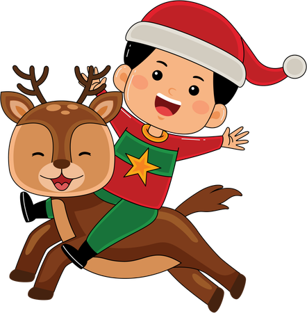 Santa boy riding on reindeer  Illustration