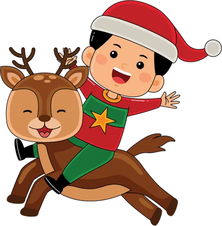 Santa boy riding on reindeer  Illustration