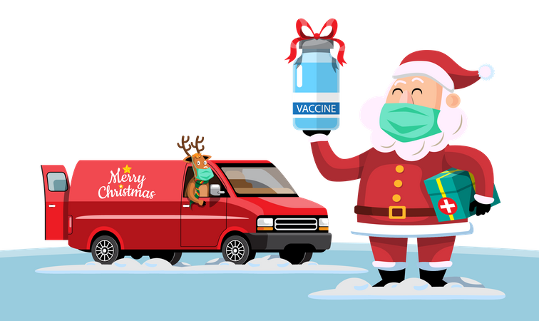 Santa bringing corona vaccine  Illustration