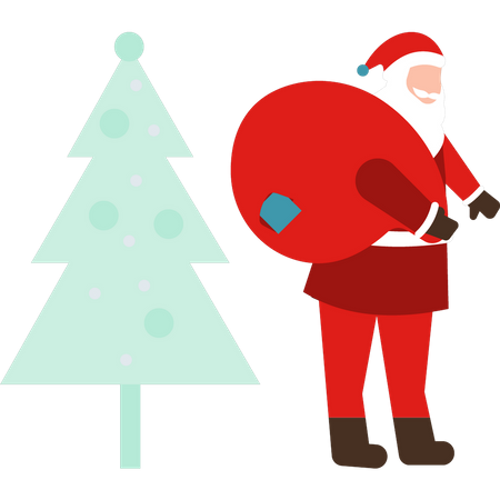 Santa carries gift bag on shoulder  Illustration