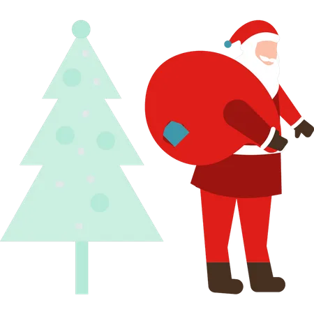Santa carries gift bag on shoulder  Illustration