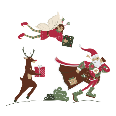 Santa carrying big bag of gifts Illustration