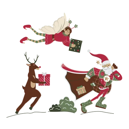 Santa carrying big bag of gifts  Illustration