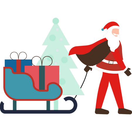 Santa carrying gift sleigh Illustration