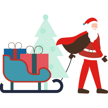 Santa carrying gift sleigh  Illustration