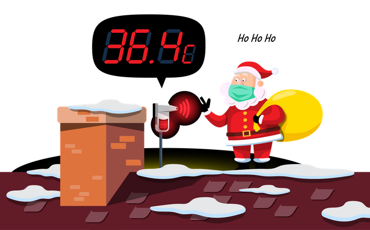 Santa checking body temperature  Illustration