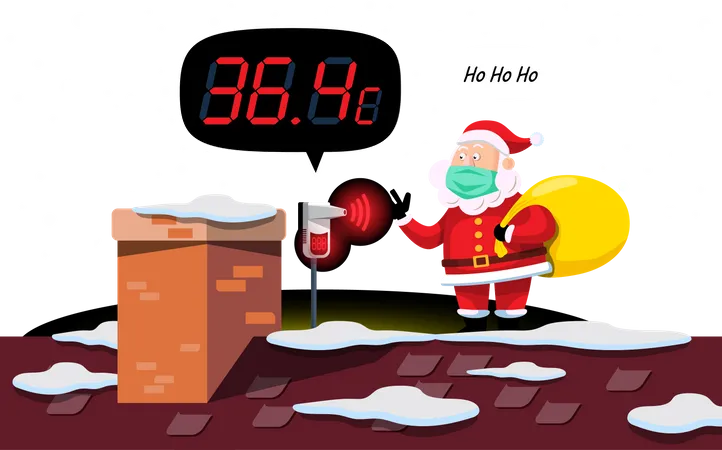 Santa checking body temperature  Illustration