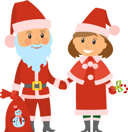 Santa Claus and Helper in Traditional Costumes  Illustration