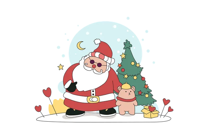 Santa Claus And Little Bear  Illustration