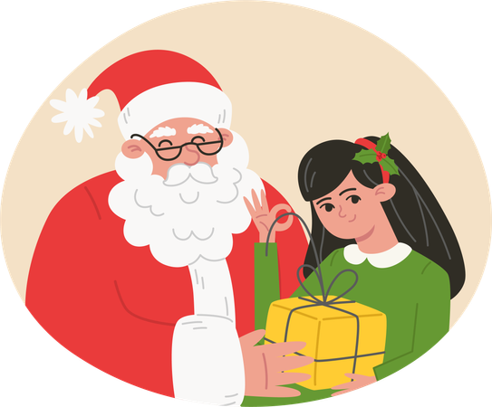 Santa Claus and little child with present  Illustration
