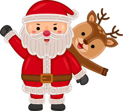 Santa claus and Reindeer waving hands  Illustration