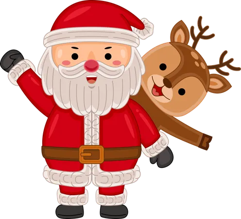 Santa claus and Reindeer waving hands  Illustration