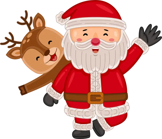 Santa claus and Reindeer waving hands  Illustration