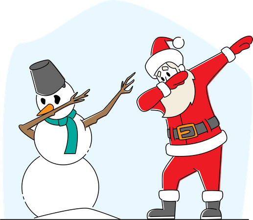 Santa Claus and Snowman Dabbing Motion  Illustration