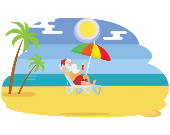 Santa Claus At Beach  Illustration