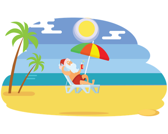 Santa Claus At Beach  Illustration