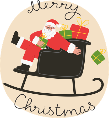 Santa Claus brings Christmas gifts on a sleigh  Illustration