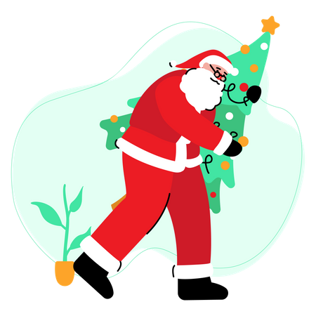 Santa claus brings christmas tree  Illustration