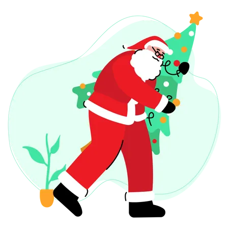 Santa claus brings christmas tree  Illustration