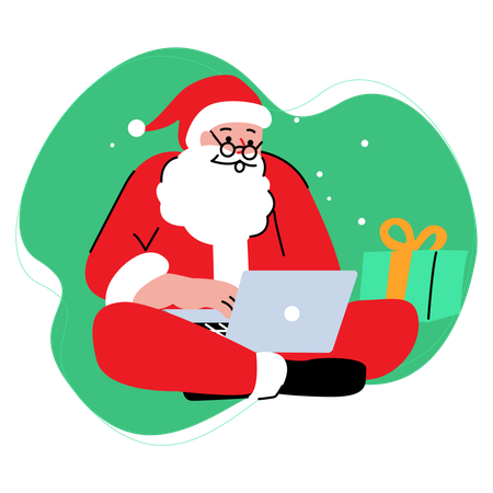 Santa Claus Browsing Gifts  Illustration