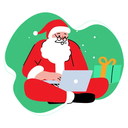 Santa Claus Browsing Gifts  Illustration