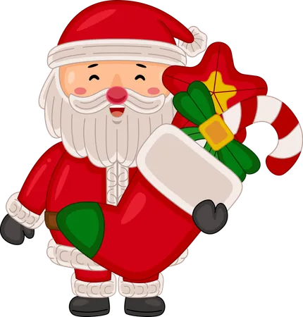 Santa claus carrying candy cane in stock  Illustration