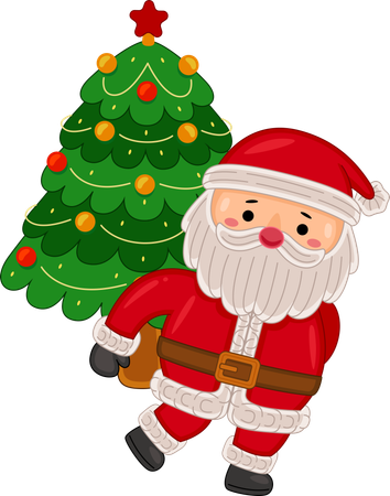 Santa claus carrying Christmas tree  Illustration