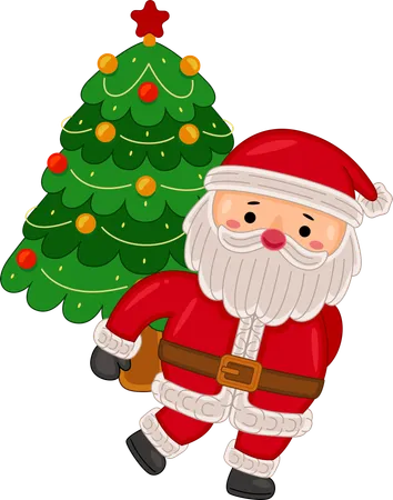 Santa claus carrying Christmas tree  Illustration