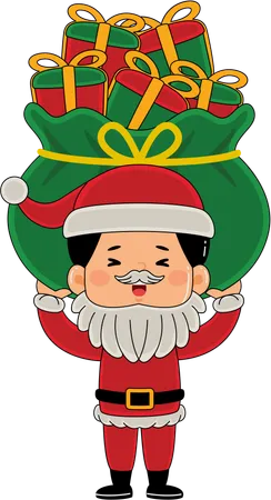 Santa Claus carrying many gifts for kids  Illustration