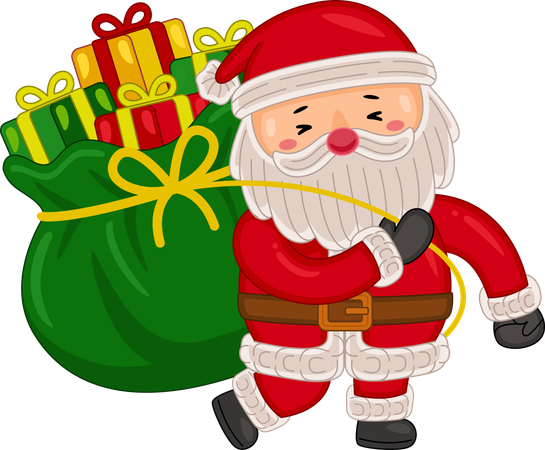 Santa claus carying gift bag  Illustration