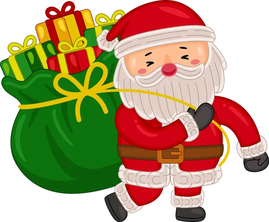 Santa claus carying gift bag  Illustration