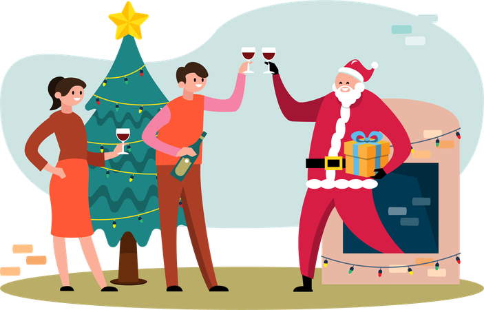 Santa Claus celebrating christmas with people  Illustration