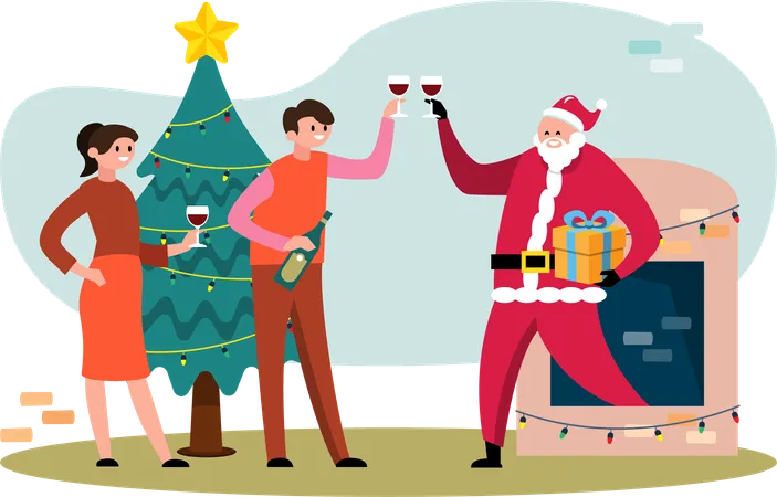 Santa Claus celebrating christmas with people  Illustration