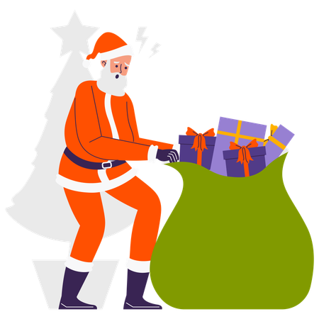 Santa claus collecting gifts in Gift Bag  Illustration