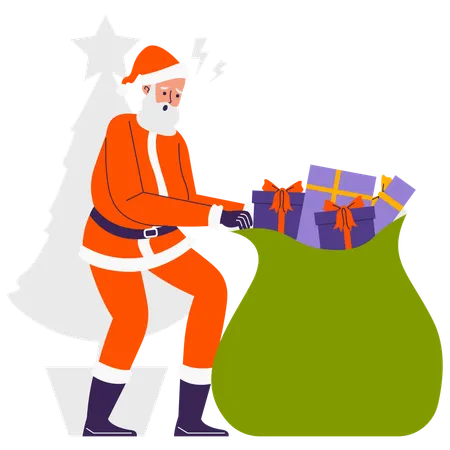 Santa claus collecting gifts in Gift Bag  Illustration