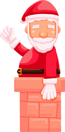 Santa Claus Come Out From Chimney  Illustration