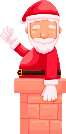 Christmas Santa Claus Come Out From Chimney Flat Style Character Design Illustration