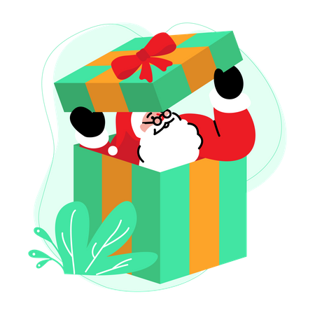 Santa claus come out of gift box  Illustration