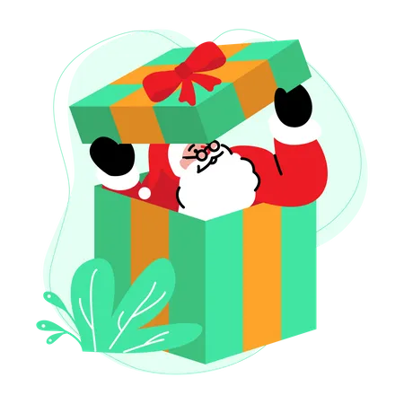 Santa claus come out of gift box  Illustration