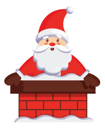 Santa claus coming out of house chimney  Illustration