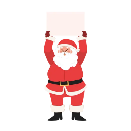 Papá Noel con pancarta en blanco  Ilustración