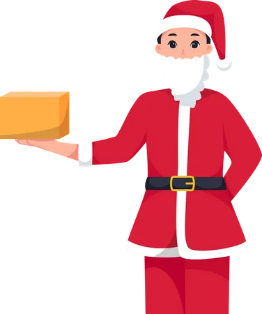 Santa Claus con ilustración de caja de regalo  Ilustración