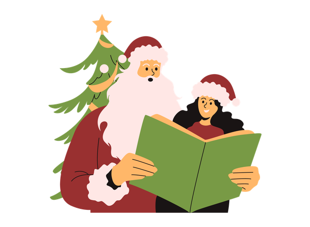 Papá Noel contando historias de amor  Ilustración