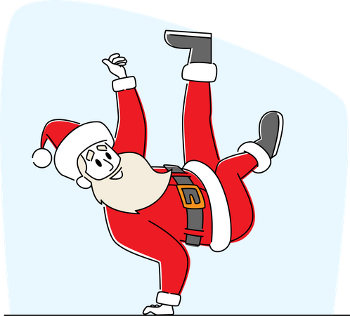 Santa Claus Dancing Brake Standing on One Arm Illustration
