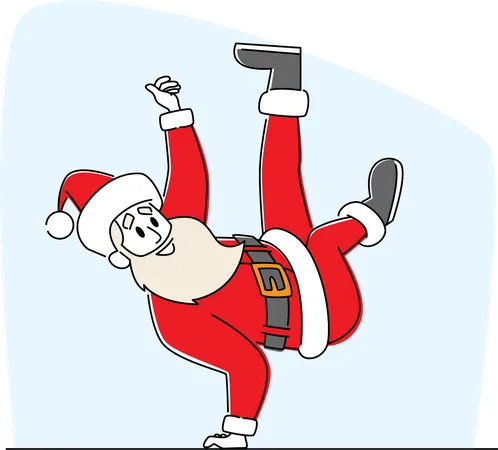 Santa Claus Dancing Brake Standing on One Arm  Illustration