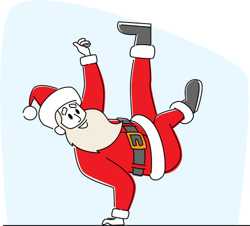 Santa Claus Dancing Brake Standing on One Arm  Illustration