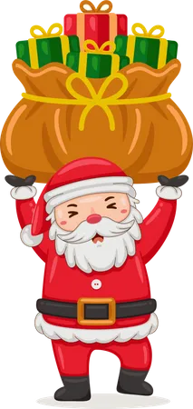 Santa Claus deliver christmas gift bag  Illustration