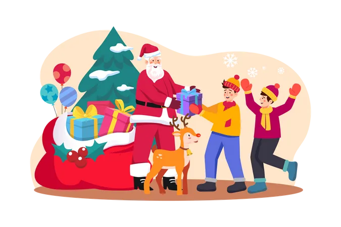 Santa Claus distributing Christmas gifts  Illustration