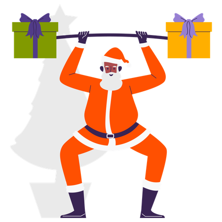 Santa Claus doing Gift weight  Illustration