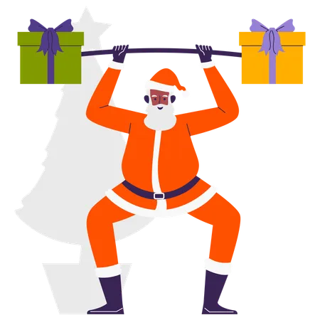 Santa Claus doing Gift weight  Illustration